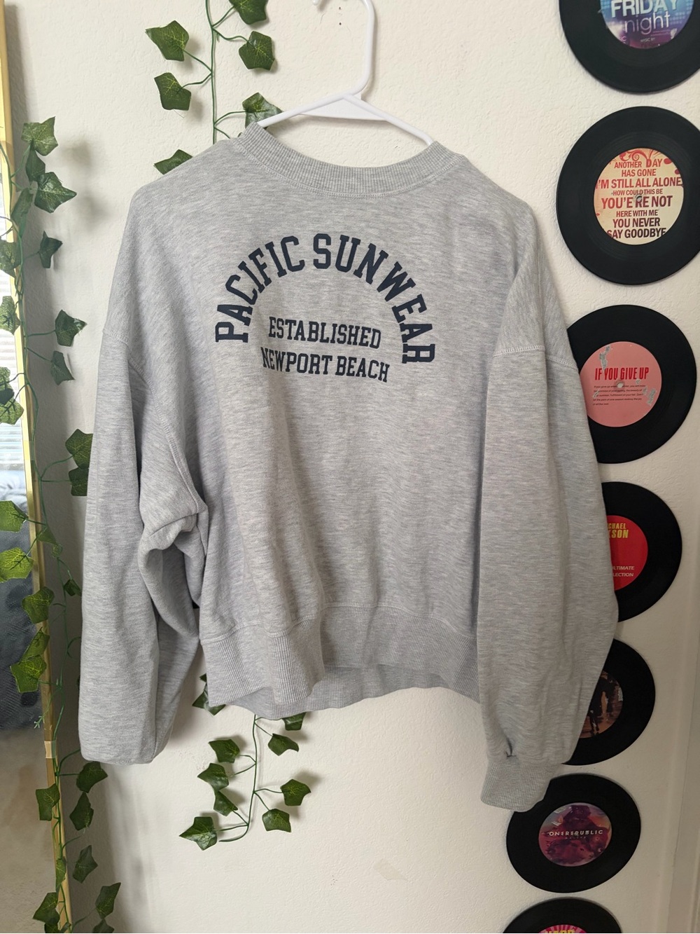 PacSun Grey Crewneck Sweatshirt with Navy Newport Beach Logo